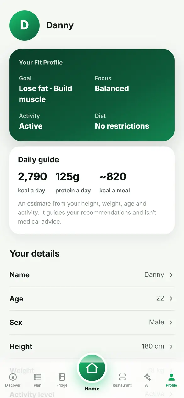 Your Fitgredients profile