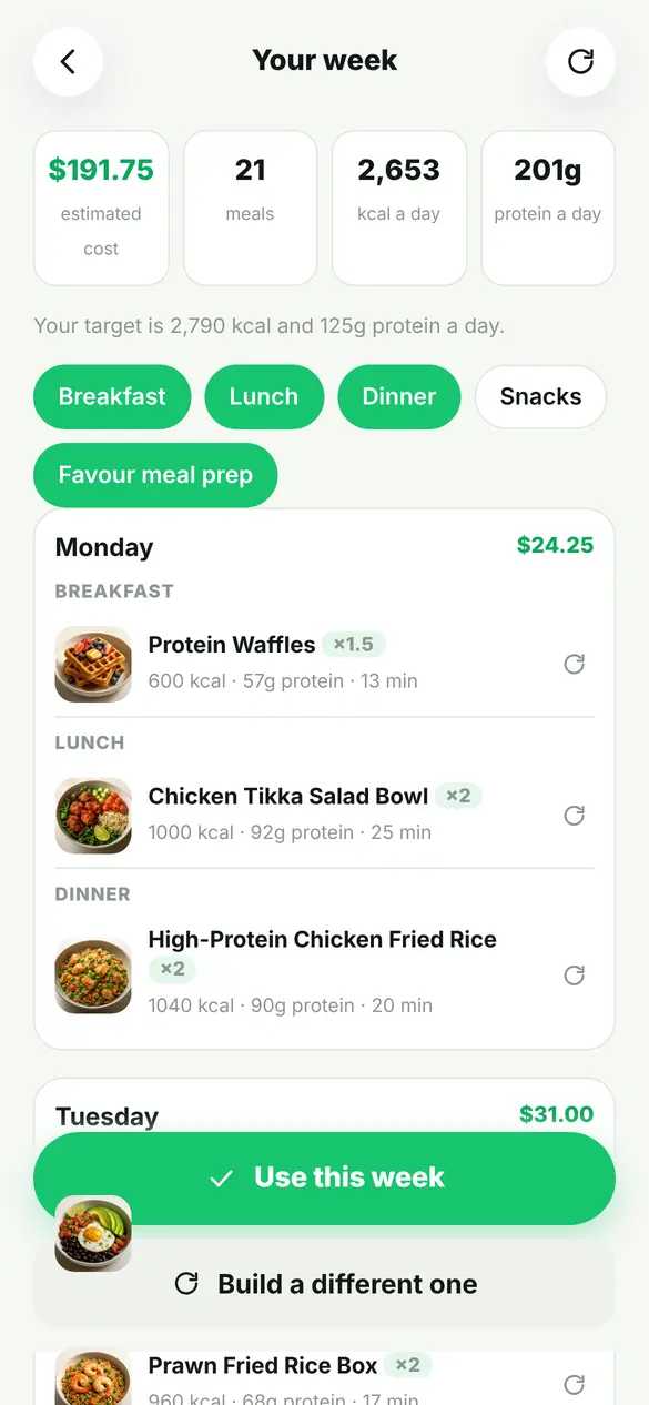 A generated week plan