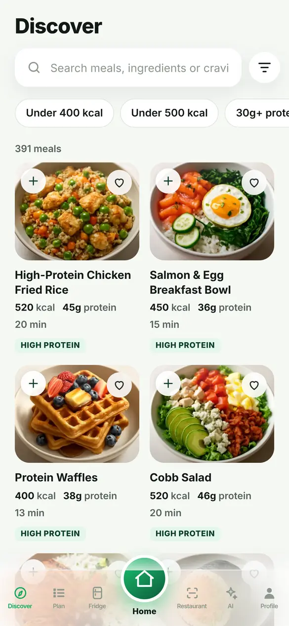 Browsing meals in Fitgredients